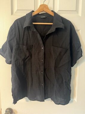 George woman's Black Short-Sleeve Button-Up Shirt